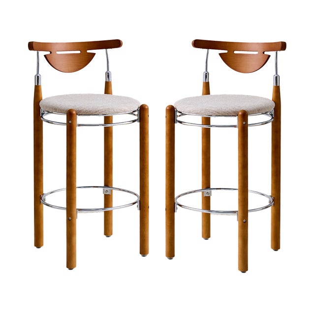 Wood Pasargad Home Nikko Counter Stools– Beige/Brown For Sale - Image 7 of 8