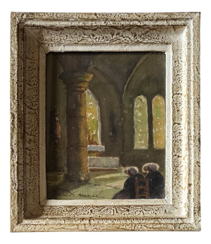 Claude Houal, Breton No. 26: At the Church, 1950s, Watercolor, Framed