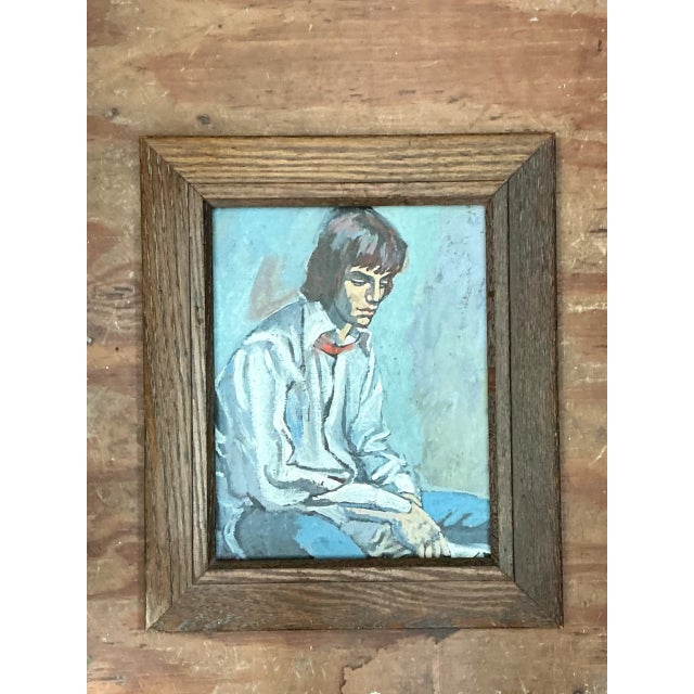 Mid-Century Modern Vintage Portrait Painting of Man For Sale - Image 3 of 12
