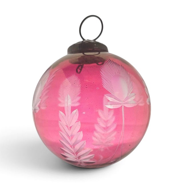 Glass Late 20th Century Cranberry Glass Kugel-Style Botanical Christmas Ornaments, Set of 3 For Sale - Image 7 of 18