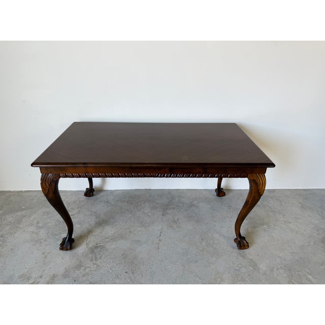 Hollywood Regency Vintage Georgian Style Carved Mahogany Wood Coffee Table With Claw Feet For Sale - Image 3 of 18