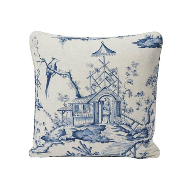 2020s Shengyou Blue Toile 18" Pillow For Sale - Image 5 of 5