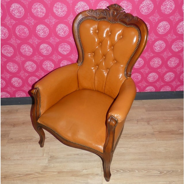 Chippendale Chesterfield Armchair in Caramel Leather, 1960s For Sale - Image 3 of 13