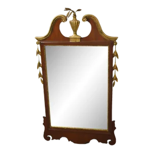 Late 20th Century Friedman Brothers Mahogany Beveled Mirror With Gold Gilt Accents and Urn