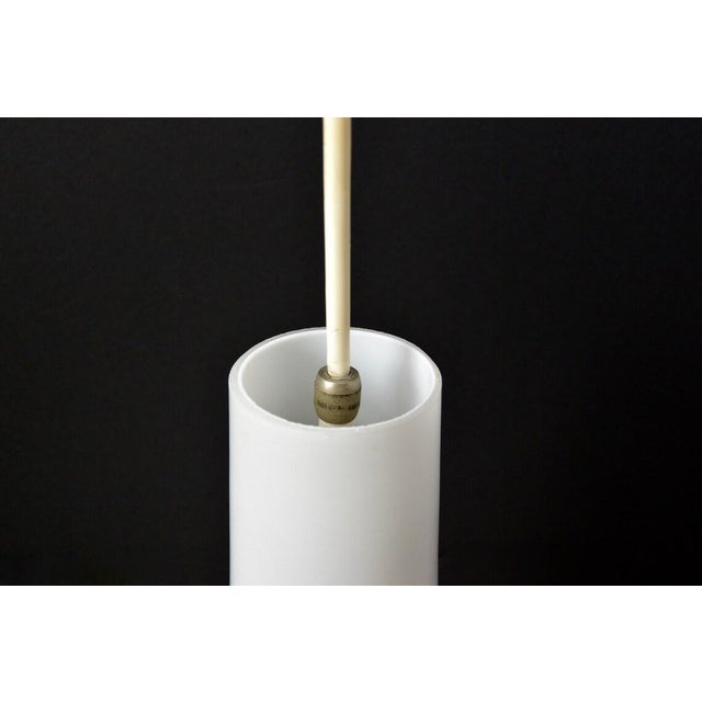 Vintage Attributed Stilnovo Mid Century Modern Pendant Light Satined White Glas Pendant Lamp | Retro Italian Ceiling Lamp Milk Glass For Sale - Image 6 of 9