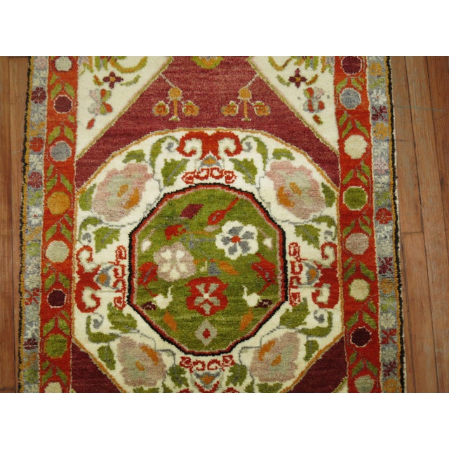 Pop Art Mid 20th Century Colorful Vintage Turkish Oushak Runner, 3'2'' X 5'7'' For Sale - Image 3 of 4