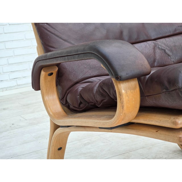 Brown Danish Leather and Bentwood Lounge Chair by Georg Thams for Bramin, 1970s For Sale - Image 8 of 18