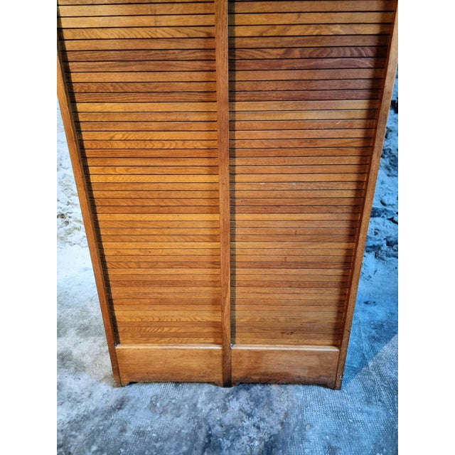 Vintage French Oak Tambour Cabinet, 1960s For Sale - Image 10 of 16