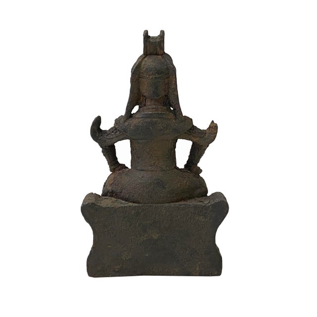 Vintage Iron Metal Finish Rustic General Guan Warrior Worship Small Figure For Sale - Image 4 of 7