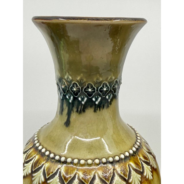 Pair of Doulton Lambeth Salt Glazed Decorated Vases 1884 For Sale - Image 12 of 16