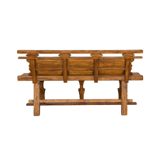 1960s Vintage Rustic Raw Wood Long Sitting Bench With Back For Sale - Image 5 of 9
