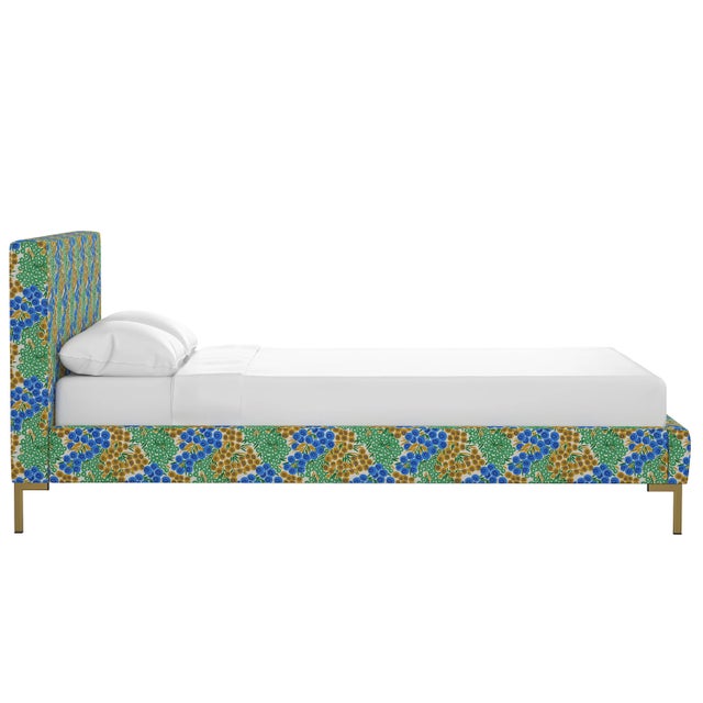 Transitional Norah Platform Bed in Blue Citrine Loiret, Queen For Sale - Image 3 of 7