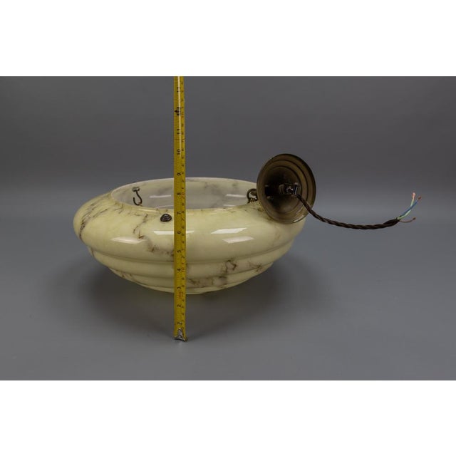 Art Deco Layered Marbled Yellowish Beige and Brown Glass and Brass Pendant Light, 1950s For Sale - Image 17 of 18