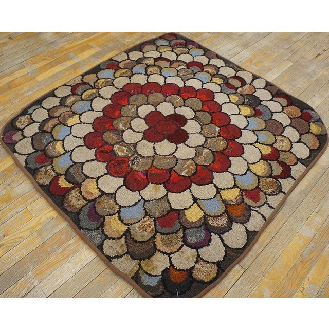 Antique American Hooked rug, Size: 4' 0''x4' 0''. Multicolor Antique Hooked 1940s Wool American Small Scatter Size Rug,...