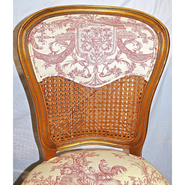 1920s French Balloon Back Caned Toile Dining Chairs- Set of 4 For Sale - Image 4 of 10