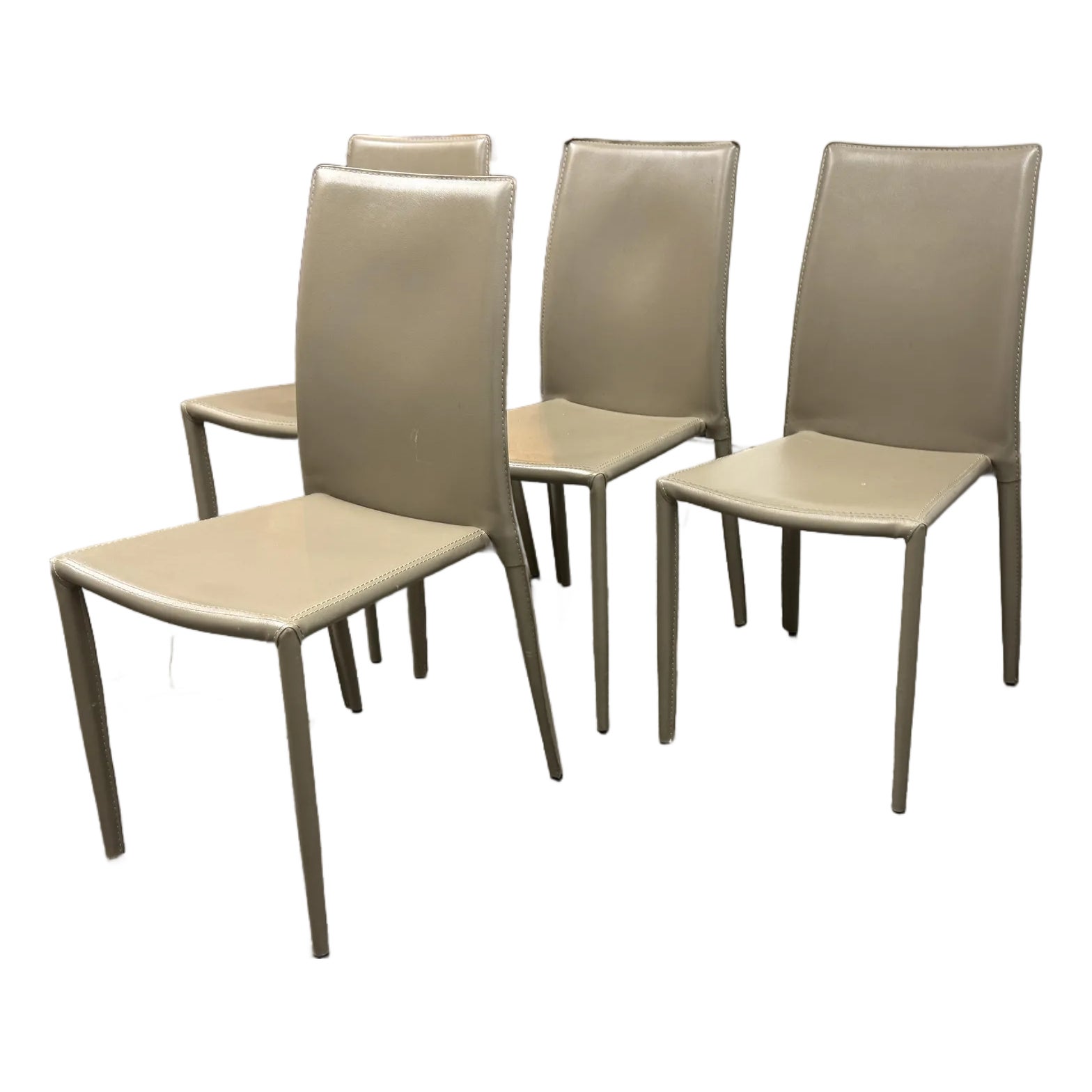 Modern Taupe Faux Leather Dining Chairs, Set of Four | Chairish