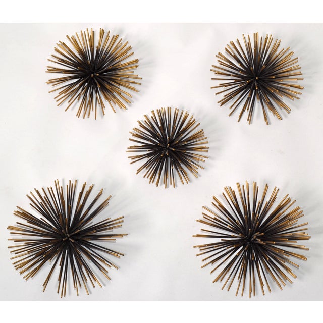 Set of 5 Vintage Curtis Jeré Style Plated Starburst Sputnik Pom Pom Sea Urchin Wall Sculptures For Sale In Miami - Image 6 of 12