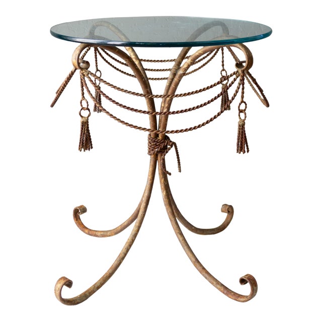 Italian Brass Rope and Tassel Rustic Outdoor Drinks Table For Sale
