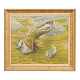 Swedish Painting of a Hawk W/Rabbit, 1950's For Sale