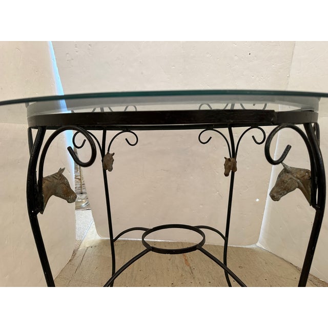 Metal Etched Glass & Iron Round Table With Equestrian Motif For Sale - Image 7 of 8