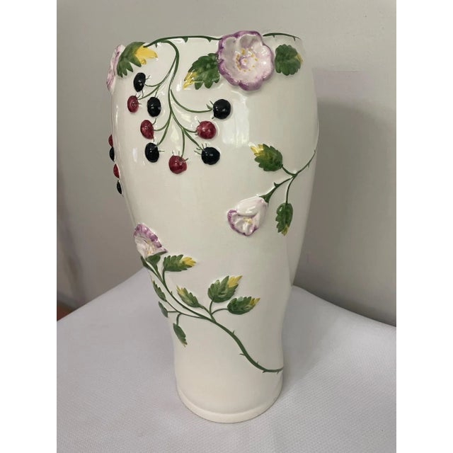 White 1980s Tall Ceramic Floral Floor Vase or Umbrella Stand For Sale - Image 8 of 13