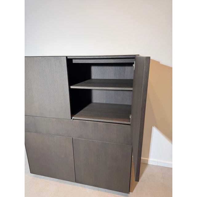 A refined contemporary storage cabinet that combines clean architectural lines with premium materials. Finished in a rich...