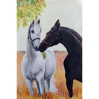 Horse and Mare Acrylic Painting on Canvas, Animal Couple Love Artwork For Sale