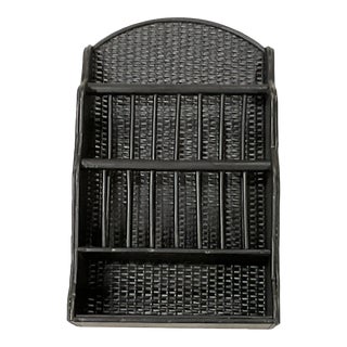Mid-Century Wicker Wall Mounted Mail Organizer and Shelf Rack For Sale