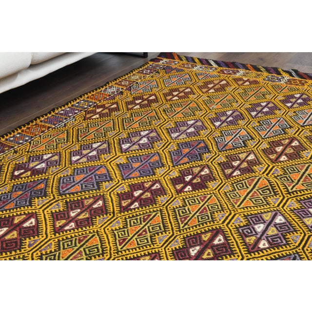 Yellow Vintage Turkish Oushak Handmade Wool & Cotton Yellow Area Rug For Sale - Image 8 of 12