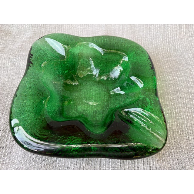 Mid 20th Century Chunky 60's Blenko Style Green Glass Catchall Ashtray For Sale - Image 5 of 15