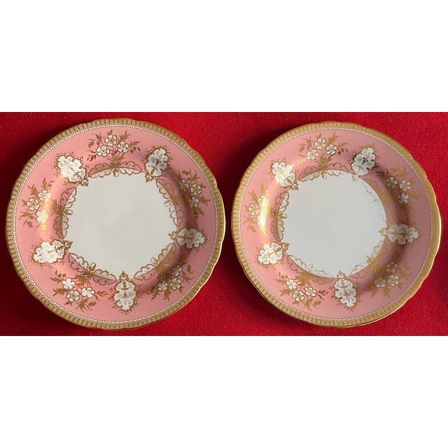 John Aynsley Aynsley Pink & Gold Foliage English Bone China Porcelain 8 3/8" Plates - Set of 12 For Sale - Image 4 of 11
