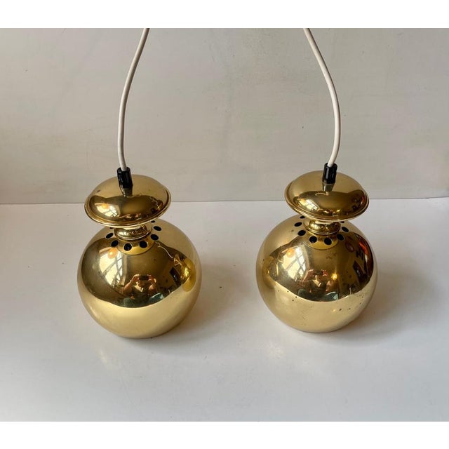 Vintage Brass Pendant Lamps attributed to Hans-Agne Jakobsson for Markaryd, 1960s, Set of 2 For Sale - Image 4 of 13