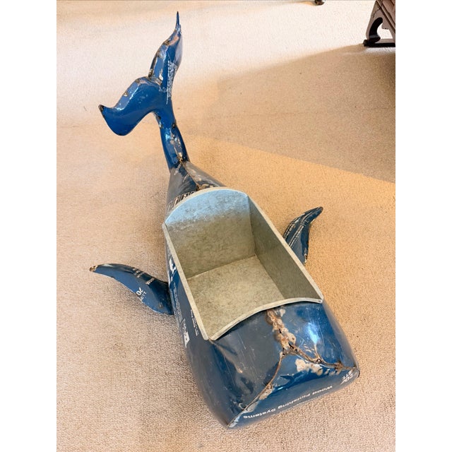 Contemporary Vintage Artist Made Upcycled Metal Whale Drink Cooler/Ice Bucket For Sale - Image 3 of 8