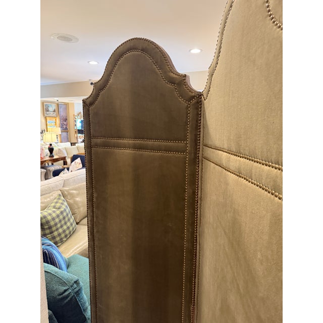 Embossed Leather and Needlepoint 2 Panel Screen For Sale - Image 10 of 14