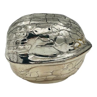1970s Silverplate Walnut Shaped Trinket Box Gold Interior For Sale