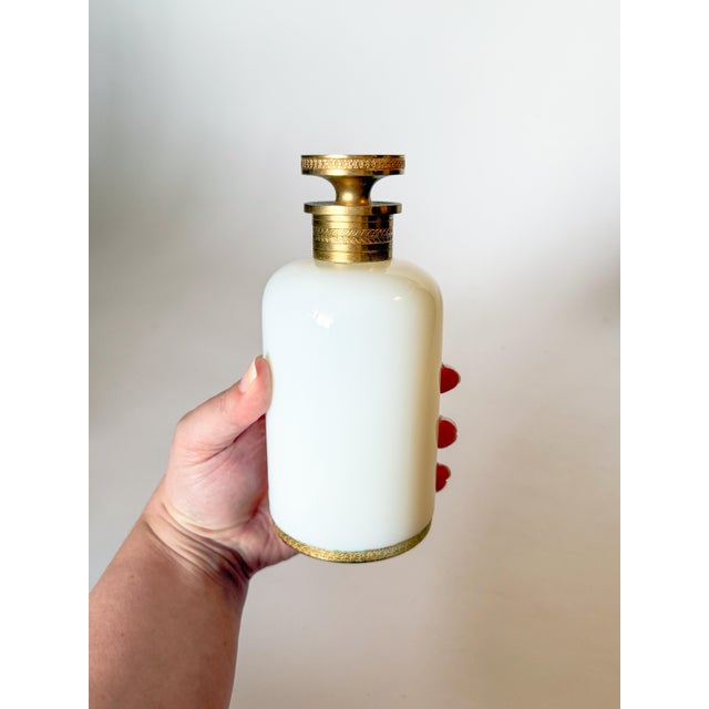 Antique French Opaline Glass Sevres Perfume Bottle White With Bronze Ormolu For Sale - Image 9 of 10