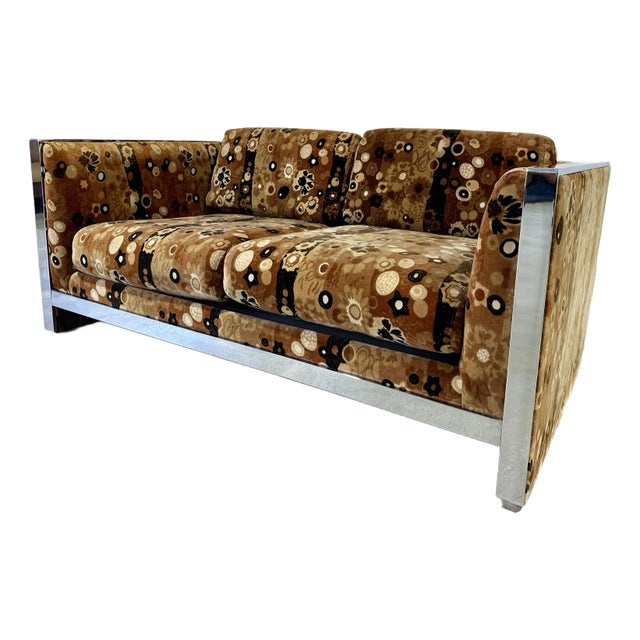 1960s Mid Century Modern Selig Loveseat in Jack Lenor Larsen Primavera Upholstery For Sale