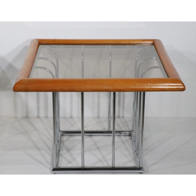 Pr. Chrome Oak and Glass End Tables After Baughman Circa 1970's For Sale In New York - Image 6 of 12