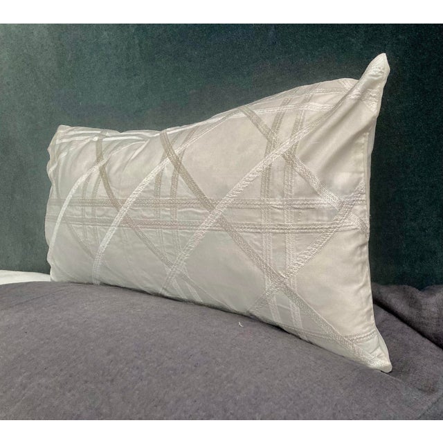 The Modern Trellis Embroidered Taffeta Lumbar Pillow Cover is a stylish , one of a kind modern addition to any bedroom,...