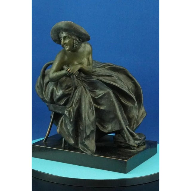 Art Nouveau Ceramic Sculpture Depicting a Lady on a Thonet Chair by Guido Cacciapuoti, Naples, Italy, Early 1900s For Sale - Image 3 of 18