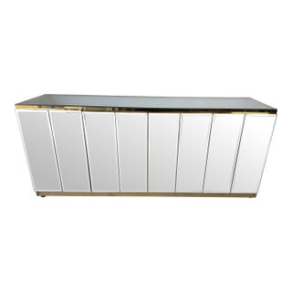1970’s Hollywood Regency Ello Brass & Beveled Mirror Credenza Sideboard For Sale