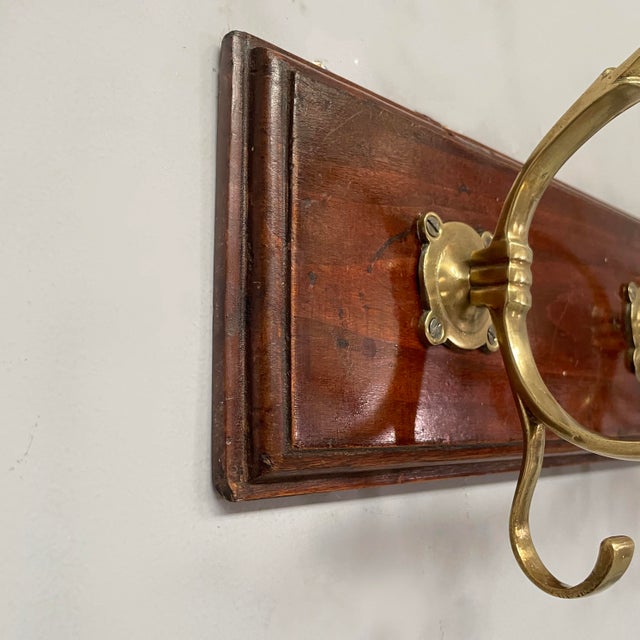 Italian Art Nouveau Wall Coat Rack in Wood and Brass, 1920s For Sale - Image 9 of 11