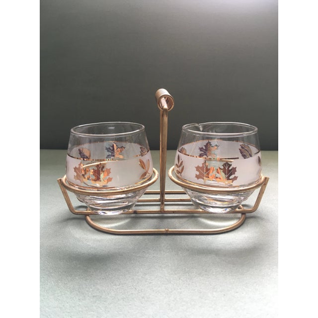 Mid-Century Libbey Golden Leaves Cream & Sugar Set With Wire Caddy- 3 Pieces For Sale - Image 10 of 13