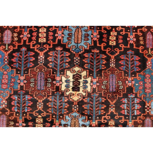Textile Antique Persian Bakhtiari Rug in Charcoal, Brown, Blue, Yellow and Green For Sale - Image 7 of 9