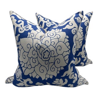 Ladco Indigo Large Flora Pillows- A Pair For Sale