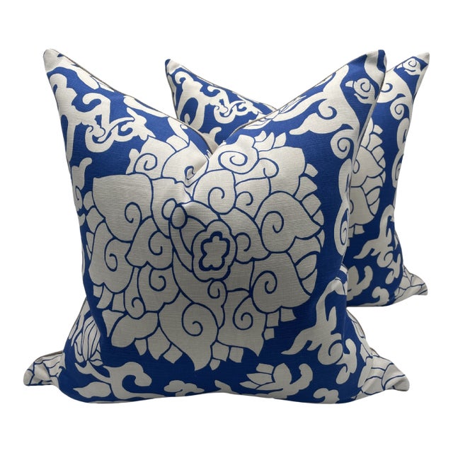 Ladco Indigo Large Flora Pillows- A Pair For Sale