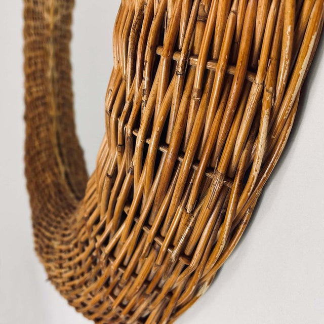 Wood Riviera Style Round Woven Rattan Mirror, France, 1950s For Sale - Image 7 of 18