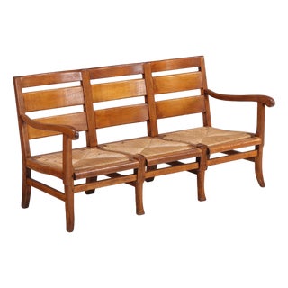 A French Elm Triple-Seat Bench, C. 1960. For Sale