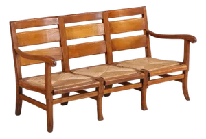 A French Elm Triple-Seat Bench, C. 1960.