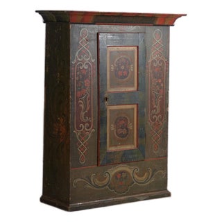 Antique Central European Folk Art Painted Cabinet For Sale
